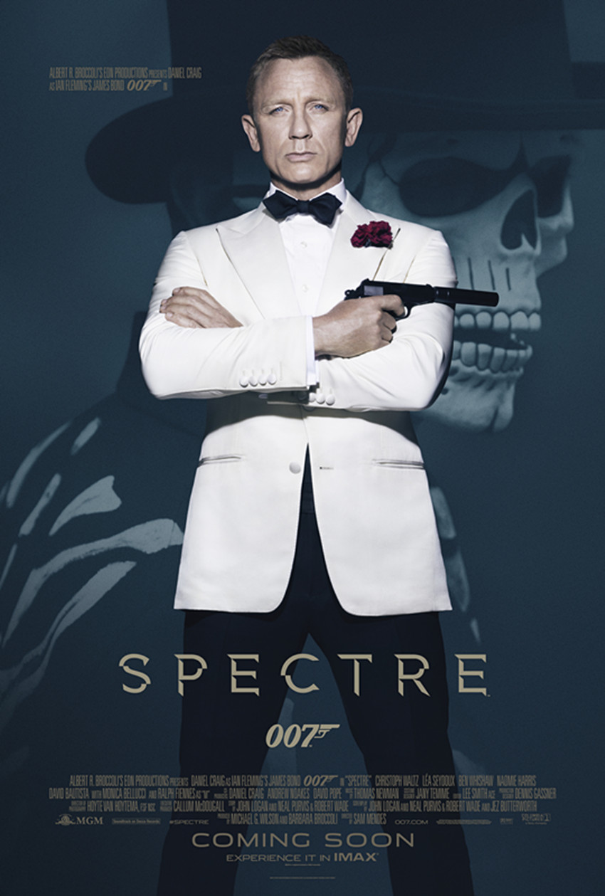 《007》系列第24部《007:幽灵党》,曝光了一张正式版海报