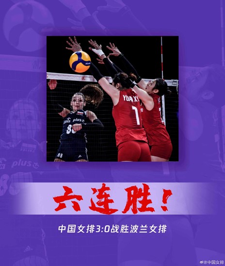 张常宁21分李盈莹18分中国女排3:0击败波兰夺世联赛六连胜