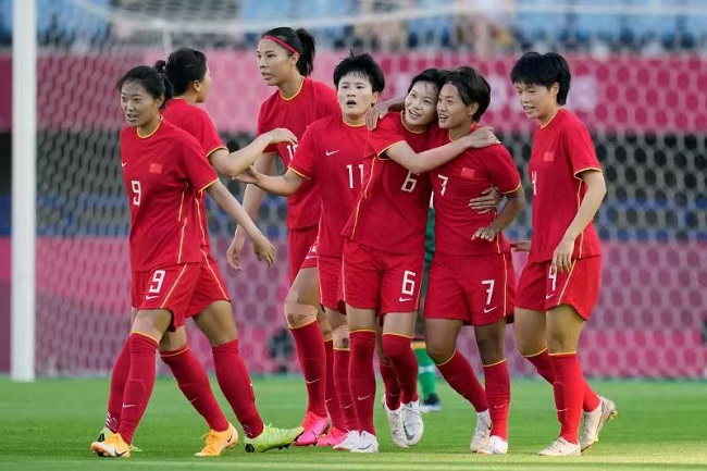 中国女足庆祝进球。IC photo供图，请勿转载