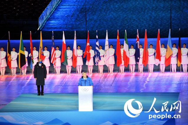国际奥委会主席巴赫致辞。