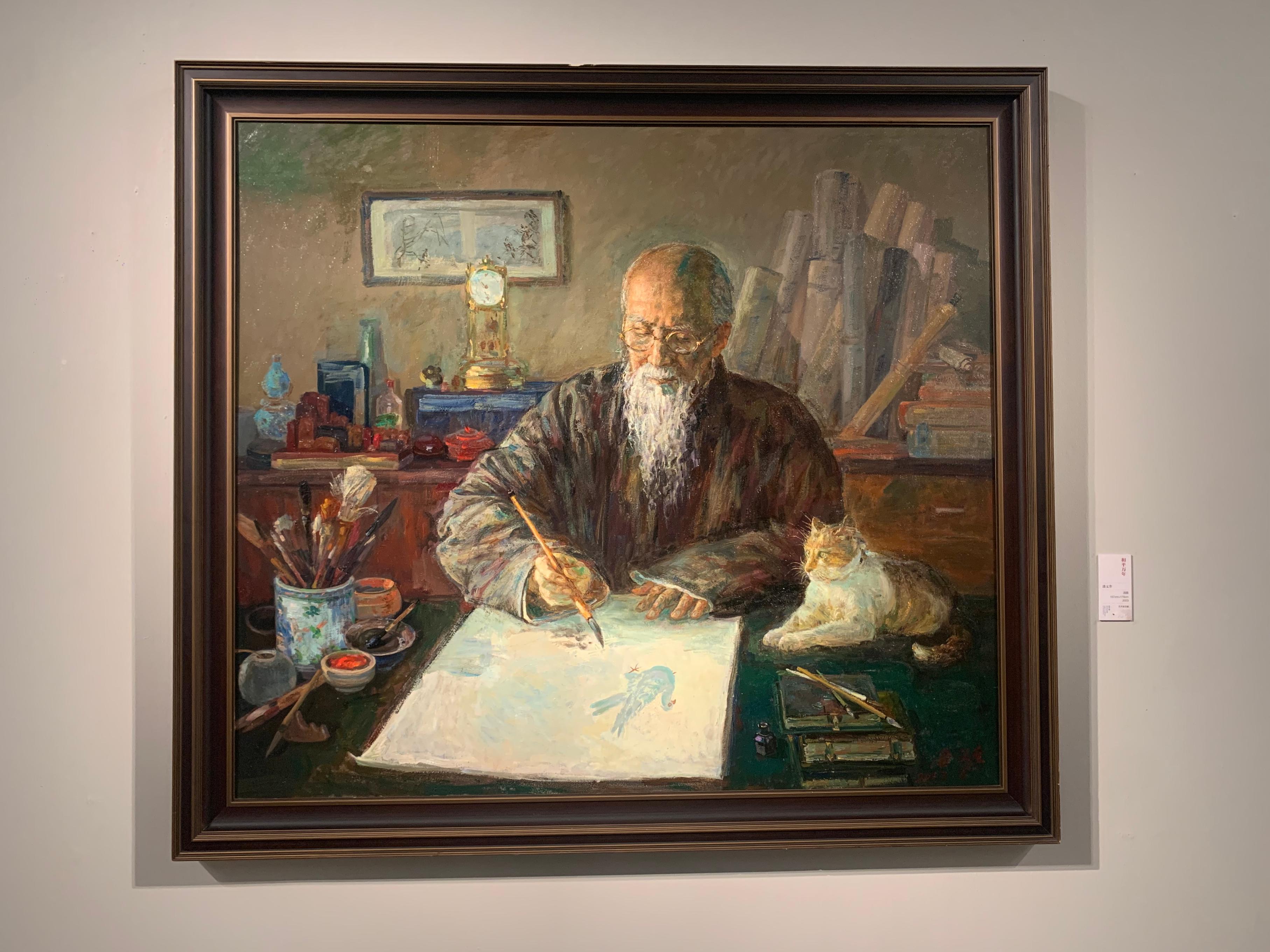 潘义奎油画《和平万年》。人民网记者 刘颖颖摄