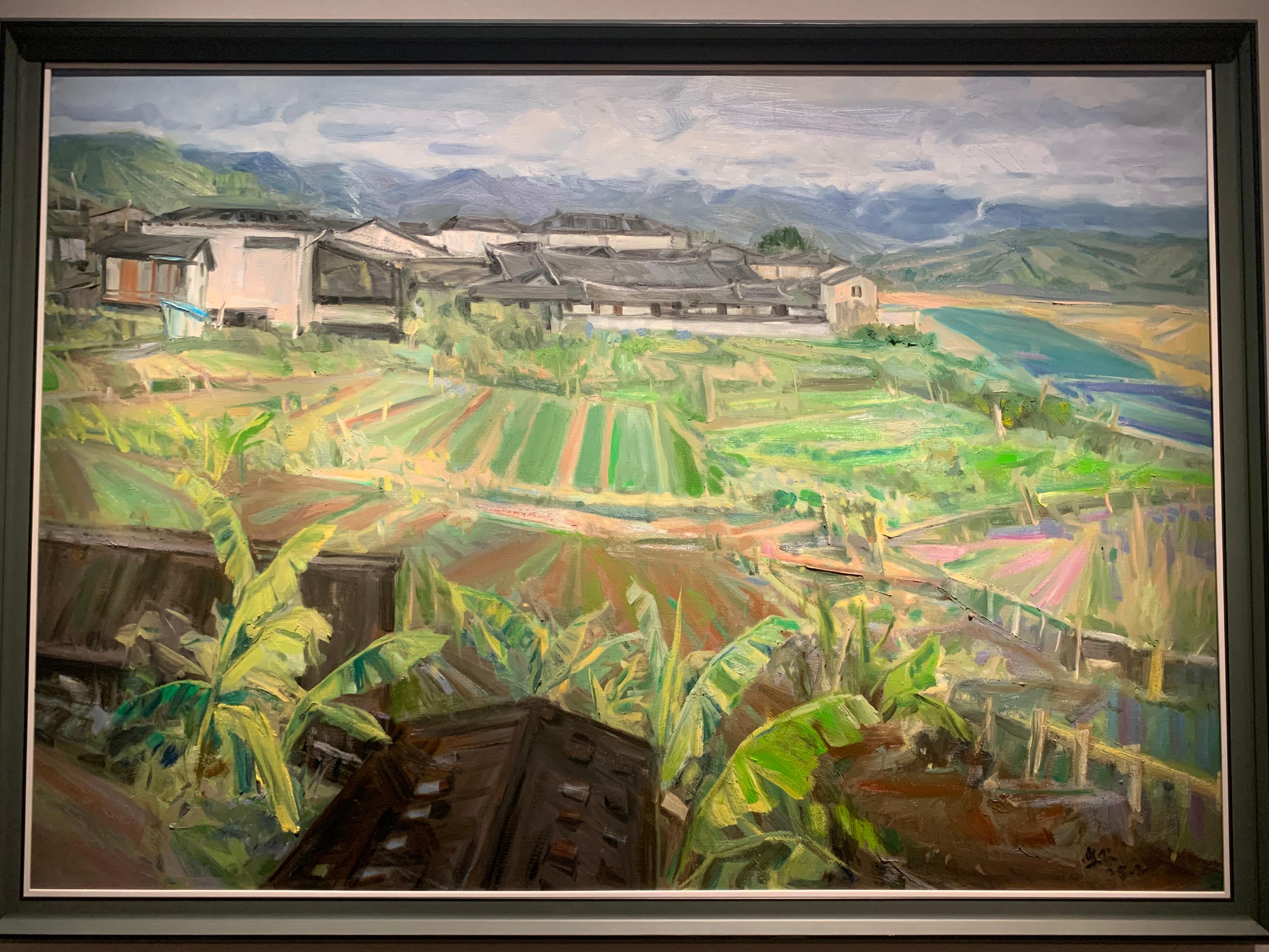 展览上展出的范迪安油画作品《春到山乡》。人民网记者 刘微摄