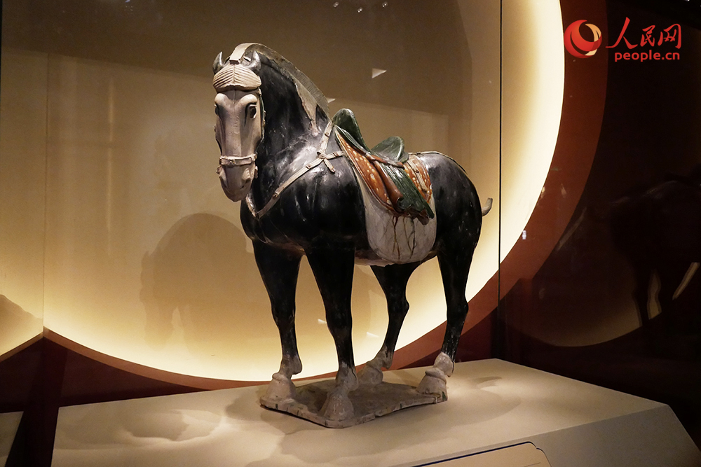 三彩黑釉陶马。人民网记者 韦衍行摄