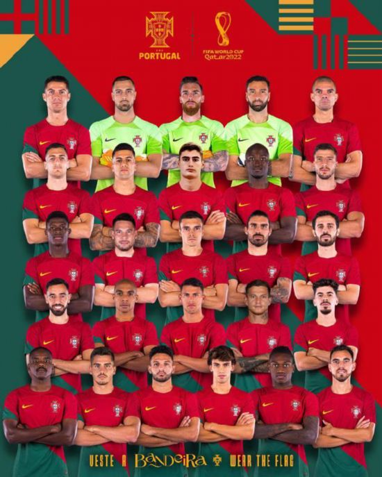 葡萄牙队世界杯大名单。图片来源：葡萄牙国家队官方社交媒体