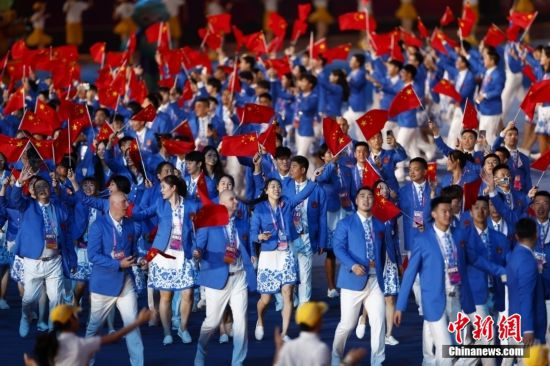 贵寓图：9月23日，杭州第19届亚运会开幕式举行。中国代表团身着星辰蓝治服惊艳亮相。<a target='_blank' href='/'><p  align=